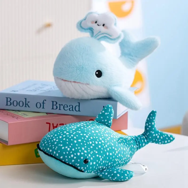 25cm Lifelike Look Single-Piece Sea Blue Mini Cotton Stuffed Whale Plush Toy, Unisex Office Decor Desktop Companion, Party Bag Gift for Kids