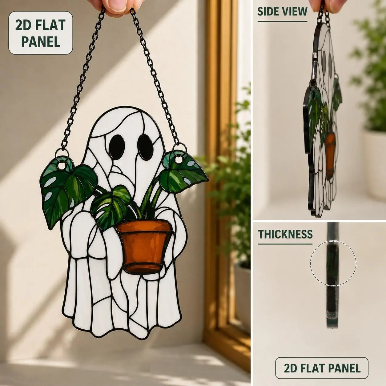Halloween Acrylic Window Hanging Decoration, Party Decoration, Creepy Ghost & Plant Design, Indoor Outdoor Decorative, Indoor Outdoor Wall Decor, Perfect Gift for Autumn & Halloween Festival Parties