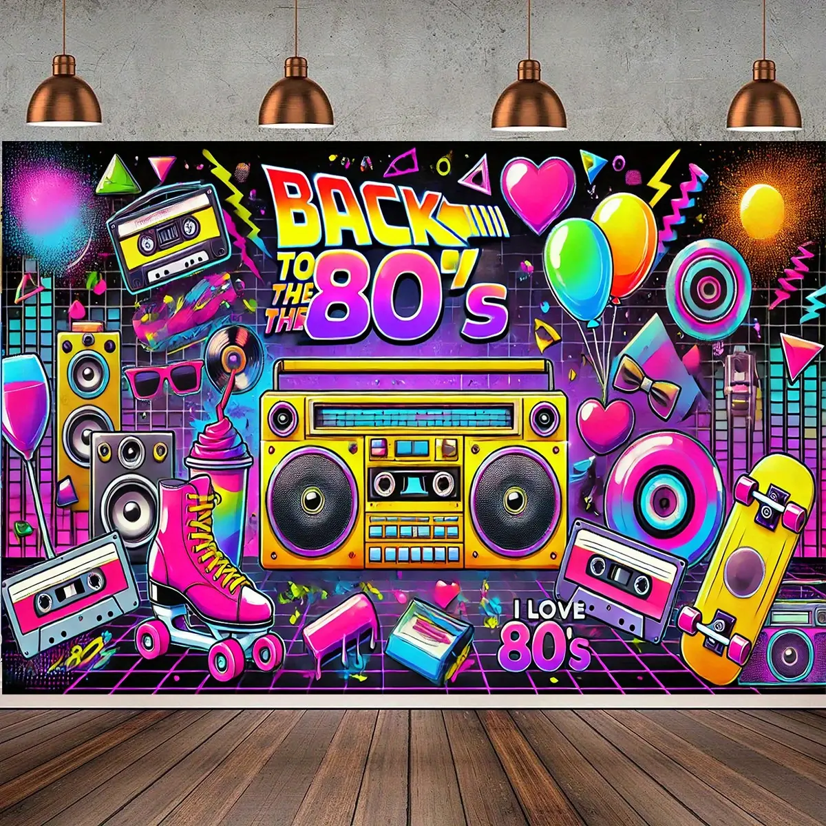 Birthday Backdrop Banner Retro 80s Neon Vintage Style Tapestry Wall Hanging Photography Background Polyester Fiber Party Decor Indoor Outdoor Theme Event Studio Photo Booth Props Supplies