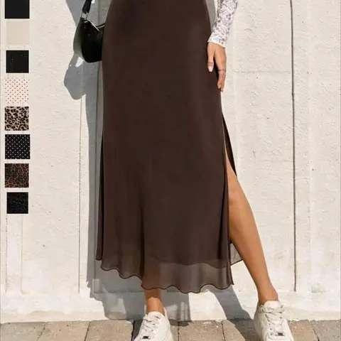 Fashionable New Women's High Waist Side Split, Fabric, Casual Commute Versatile Midi Skirt, All Season Skirt, Elastic Waist Bodycon Fit Half Skirt, Bottoms