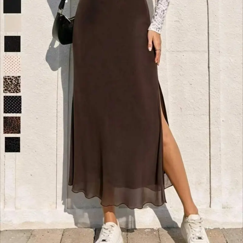 Fashionable New Women's High Waist Side Split, Fabric, Casual Commute Versatile Midi Skirt, All Season Skirt, Elastic Waist Bodycon Fit Half Skirt, Bottoms