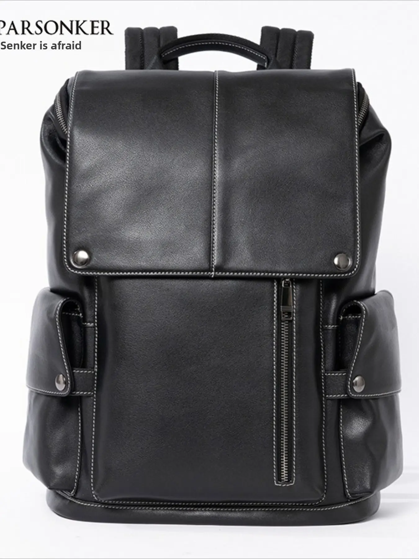 Trendy leather backpack, men's college flip backpack, first layer cowhide travel bag, computer bag