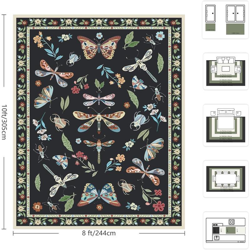 8x10 Area Rugs, Machine Washable Low Pile Floral Faux Cashmere Rugs for Living Room, Bedroom, Large Boho Area Faux Cashmere Rug with Non-Slip Backing for Dining Room(Beige Floral)