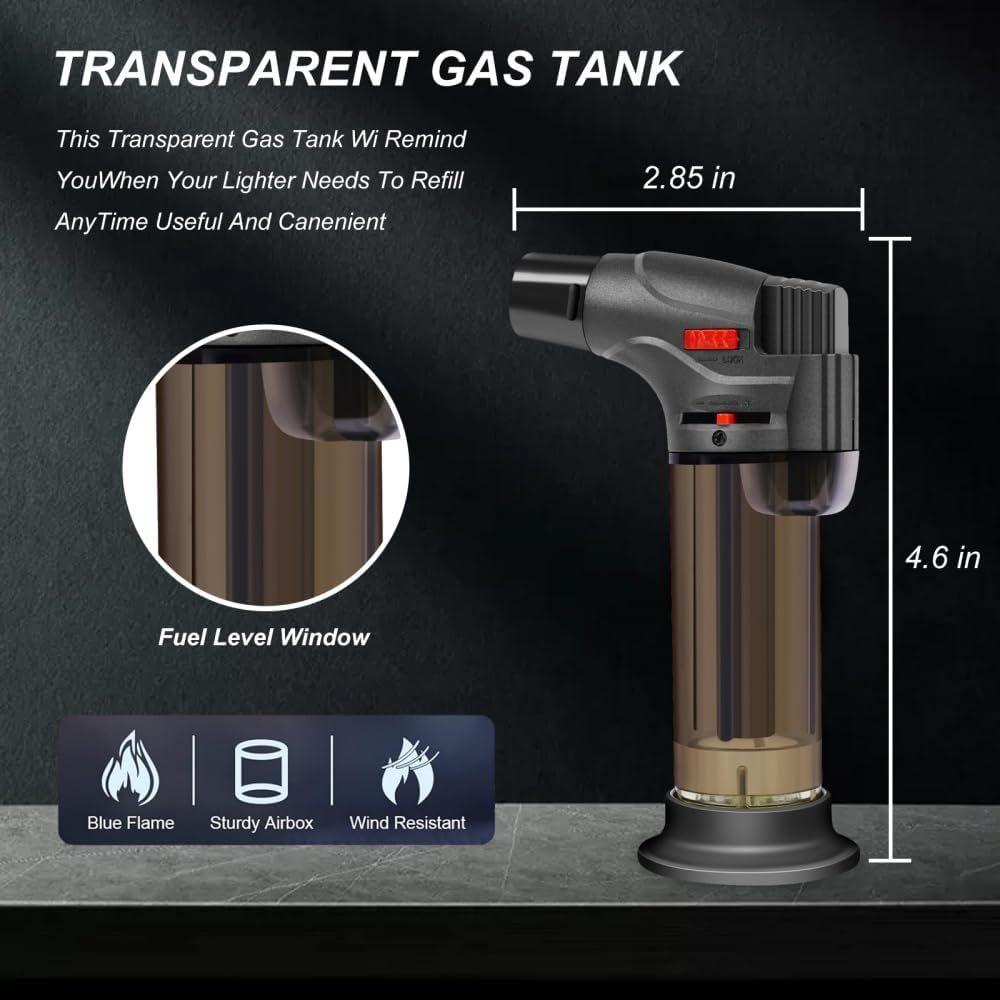 Torch Lighters Butane Refillable Lighter Single Jet Flame Powerful Windproof Torch Lighter with Safety Lock Multi Utility Mini Gas Lighter Blow Torch Lighters for Candle Fireplace Camping Grill BBQ Kitchen(No Fuel)