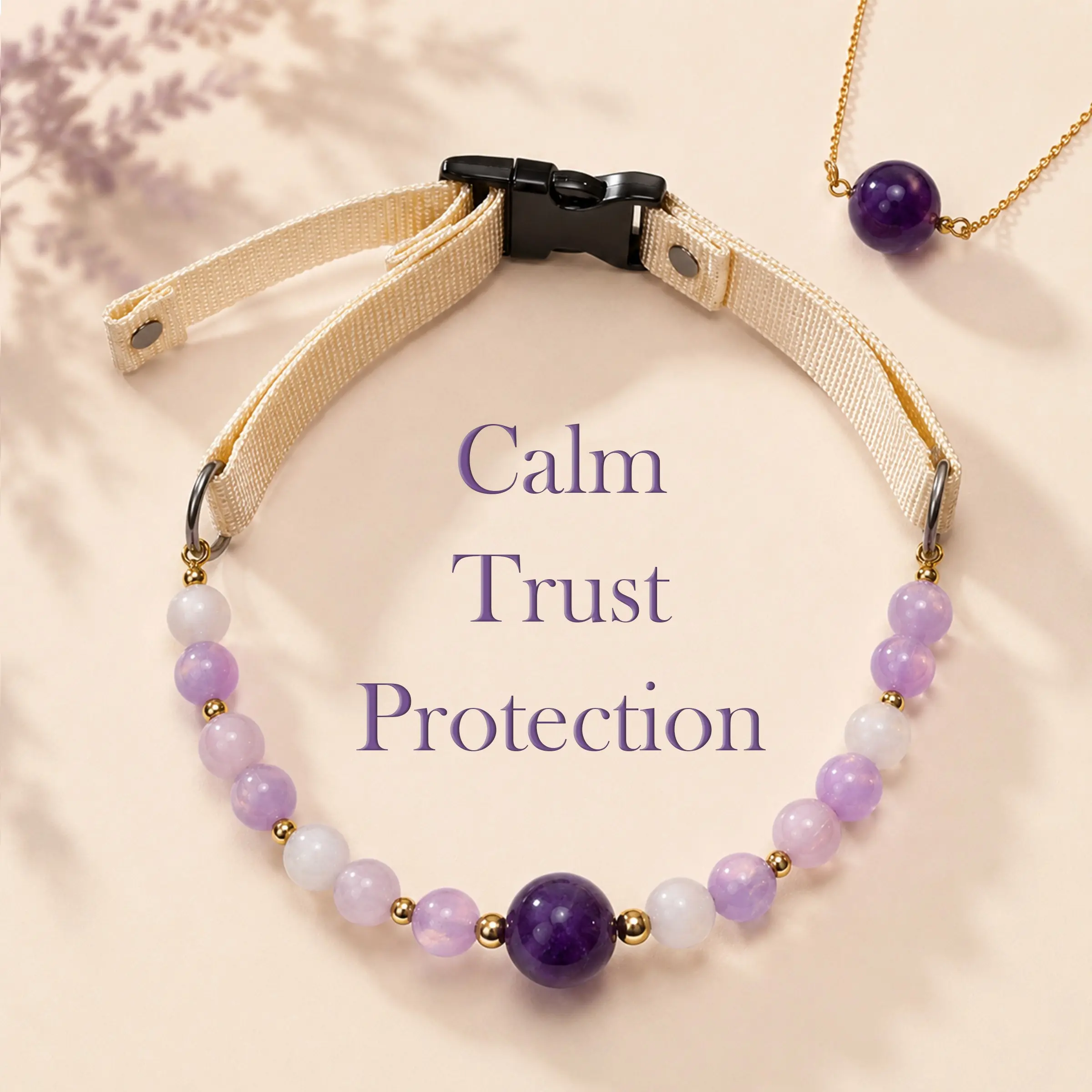 Twilight Serenity | Amethyst Matching Jewelry Set for Bonded Souls. Dog & Cat Crystal Necklace Owner Matching Jewelry Gift Box, All Handmade (Includes Pet Necklace, Owner Necklace, Demagnetization Stone Pack)