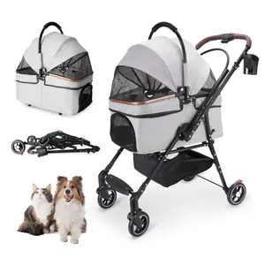 Black Cozy 4-Wheel Foldable Pet Stroller for Small Dogs & Cats - 360° Rotating Wheels, Separable Carrier, Travel Bag, Stainless Steel Safety Features