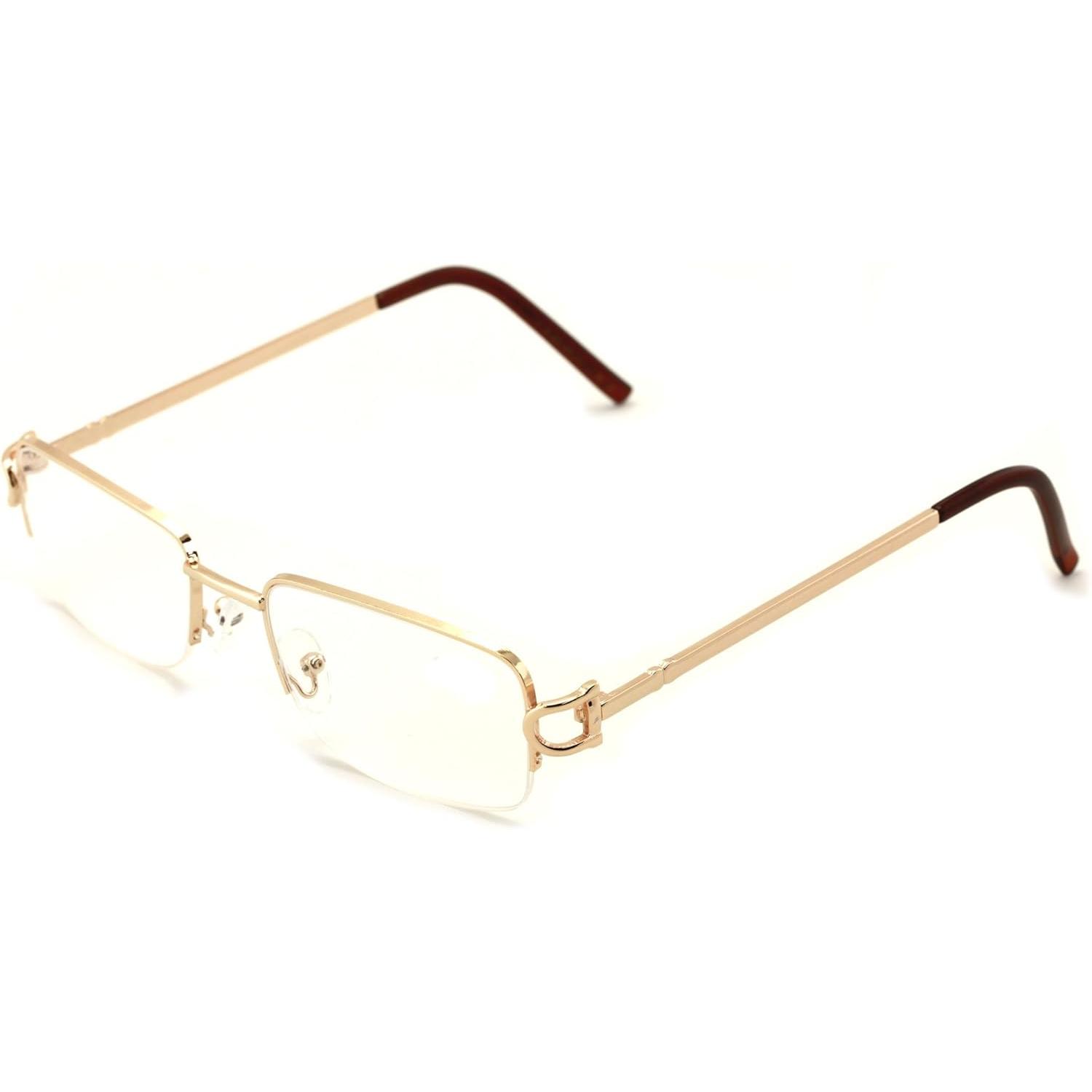 Rectangular Frame Clear Lens Designer Half Rim Eyeglasses Metal Glasses