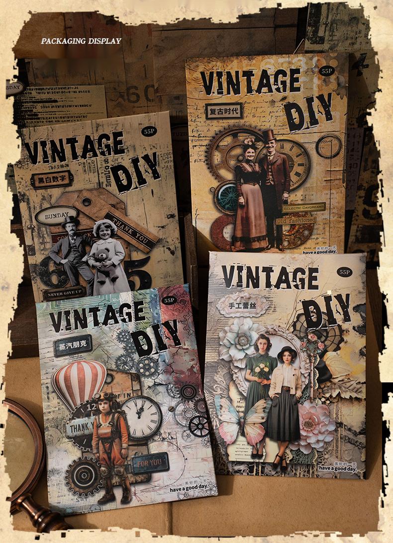 220 sheets/set, retro material pack, character theme, hard cardboard and light paper materials, creative DIY materials, handbooks and handmade materials.