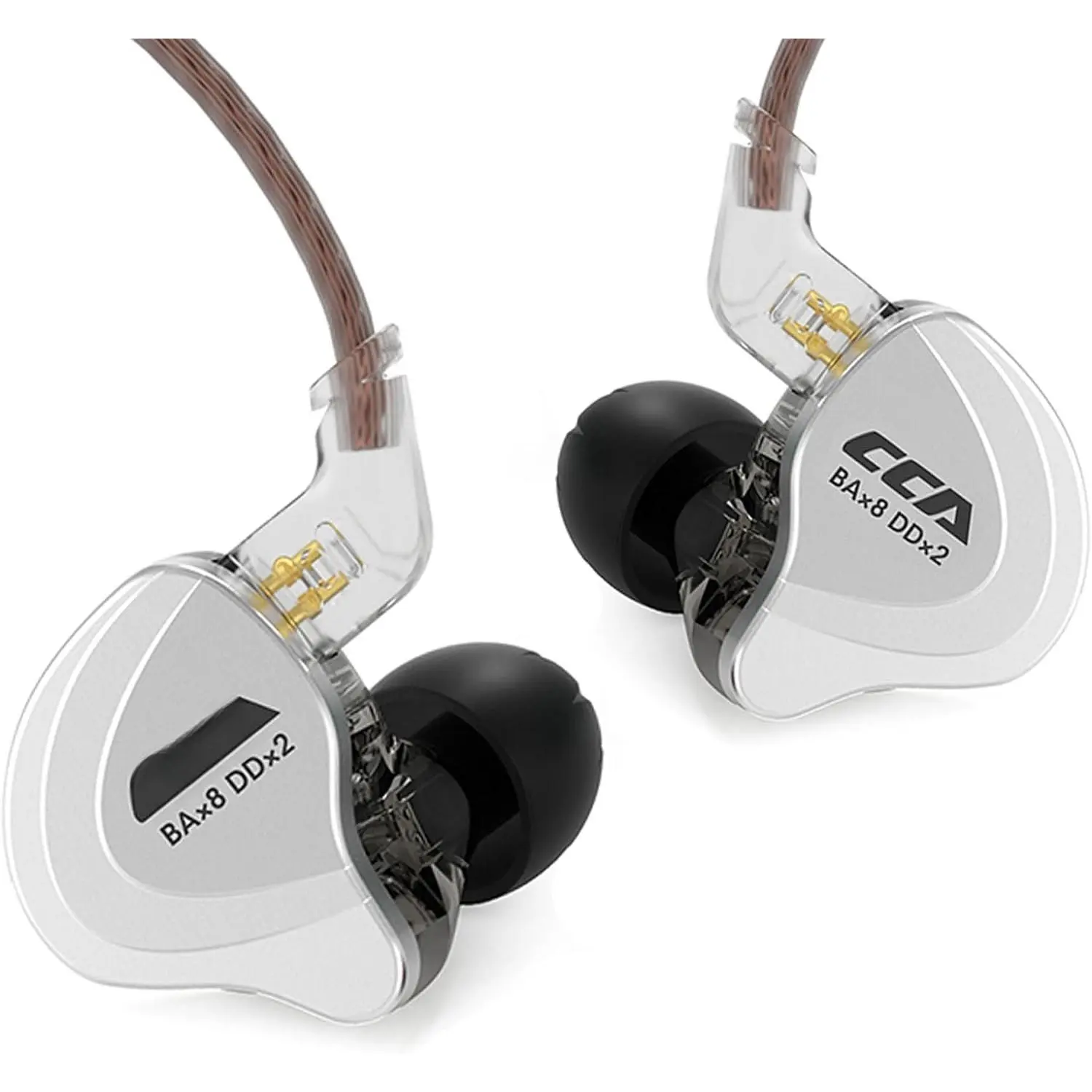 C10 in Ear  Headphone 10 Hybrid Drivers Wired Earbud 4BA 1DD HiFi IEM Earphones Stereo Noise Isolating Earphone with Detachable  for Musicians Singers Audiophiles (Black, Without Mic)