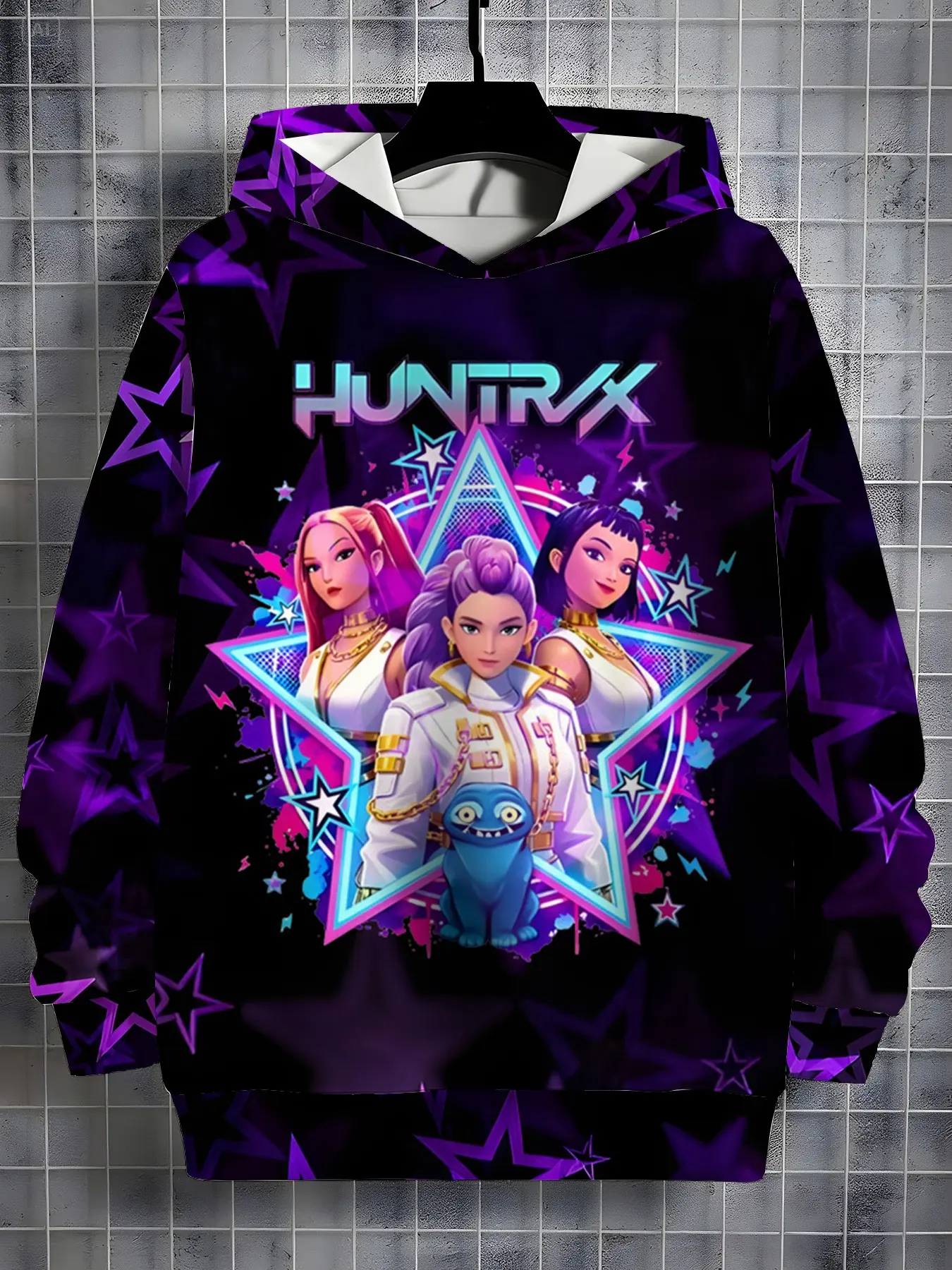 Base Gradient Star Casual Print Hoodie for Girls, Casual Loose-Fit Long Sleeve, Fall & Winter, Ages 4-14, Perfect for School & Streetwear