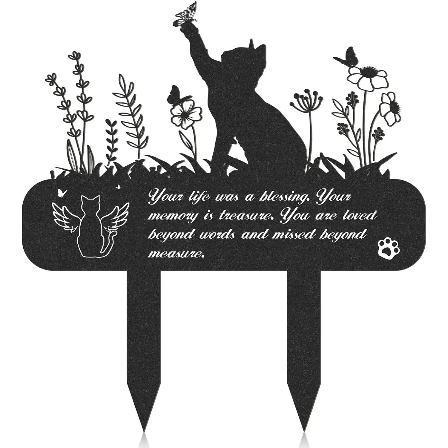 Pet Grave Markers - Metal Cat Memorial Plaque, Waterproof Cemetery Stakes, Pet Headstone (13.4 x 12 in)