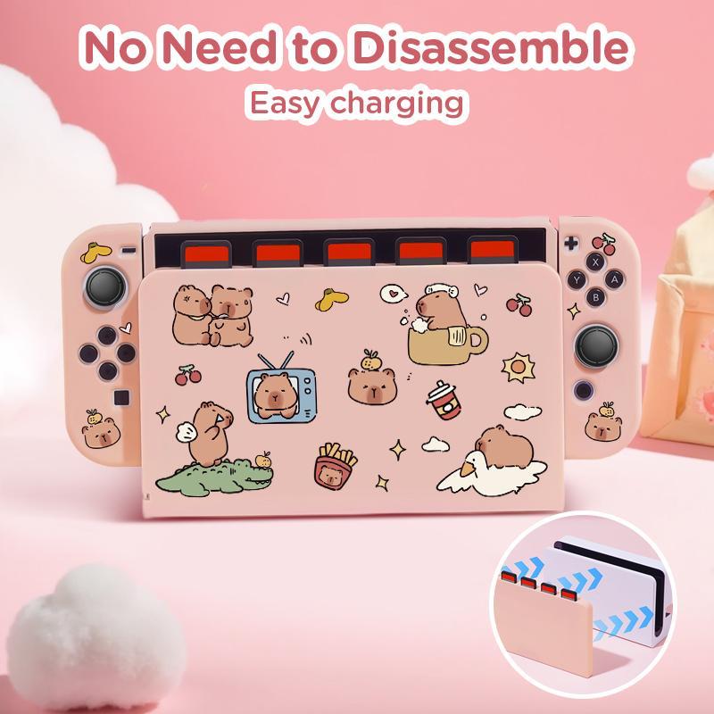 Cute Cartoon Pattern Protective Case Set, Covers and Protection for Switch, Including Handle Case, Keycap, Storage Bag, Card Stand, Protective Case, Console Accessories