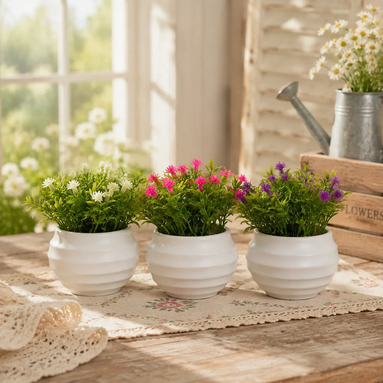 3 Pcs Cute Artificial Flower Pot Plants, Home Office Desk Decor, Floral Decor, Decorative Flowers, Small Fake Flowers with Pots, Indoor Outdoor Decoration, High Quality