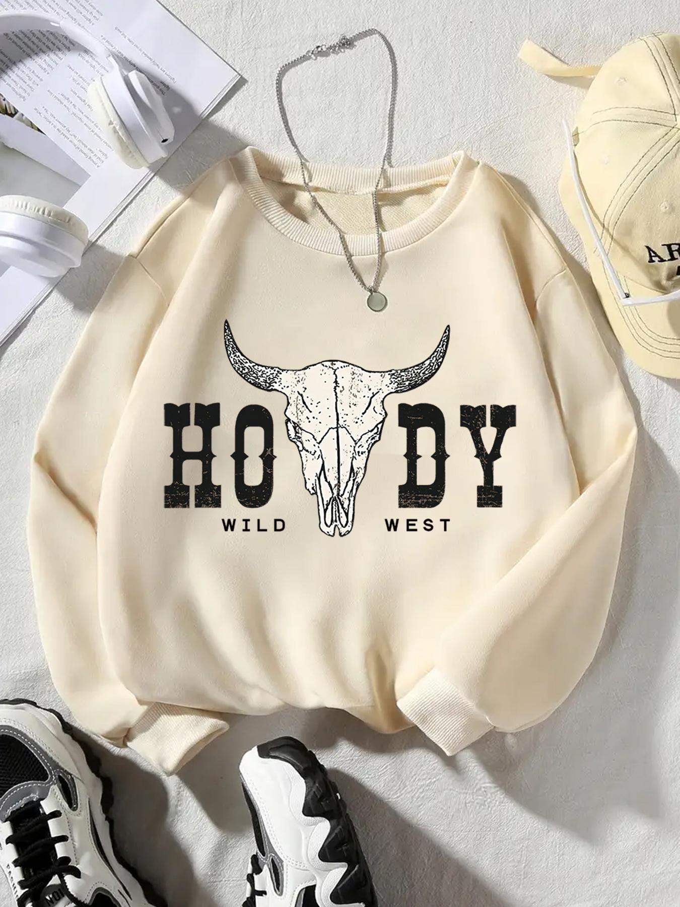 Girl's Cartoon Bull Head & Letter Print Drop Shoulder Thermal Lined Sweatshirt, Casual Long Sleeve Round Neck Pullover for Spring & Fall, Kids Clothes for Daily Wear, Casual Cozy Sweatshirt