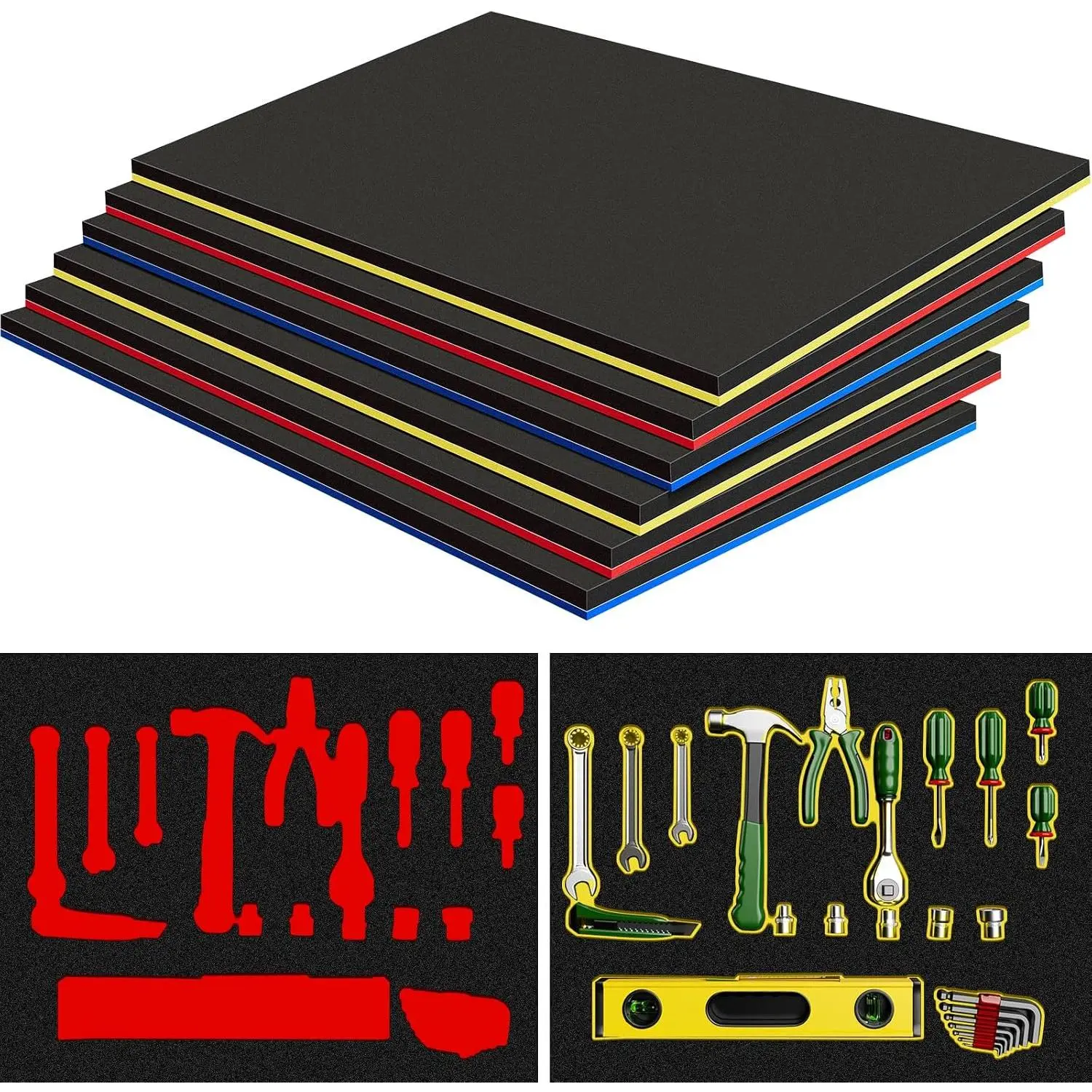 6 Sets Adjustable EVA Synthetic Tool Box Organizers, Non-Slip Adjustable Liner Inserts, Drawer Storage Organizer for Cabinets & Chests (17x22 in)