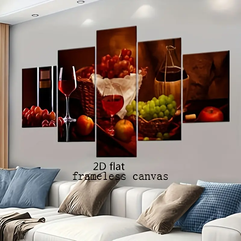5 pieces of frameless red wine and fruit-themed posters, fashionable home decoration art, pattern wall art decoration, suitable for wall decoration in living rooms, bedrooms, offices, dining rooms, bars, paintings, printing, art.