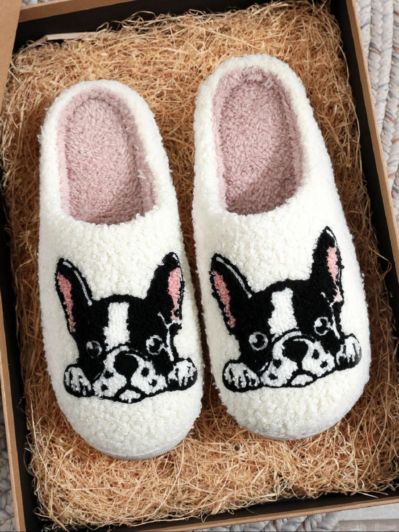 Women's Cute Cartoon Dog Pattern Plush Slippers, Soft Comfortable Home Slippers, Cute House Slippers for Women, Warm Slippers for Indoor & Outdoor Use for All Seasons