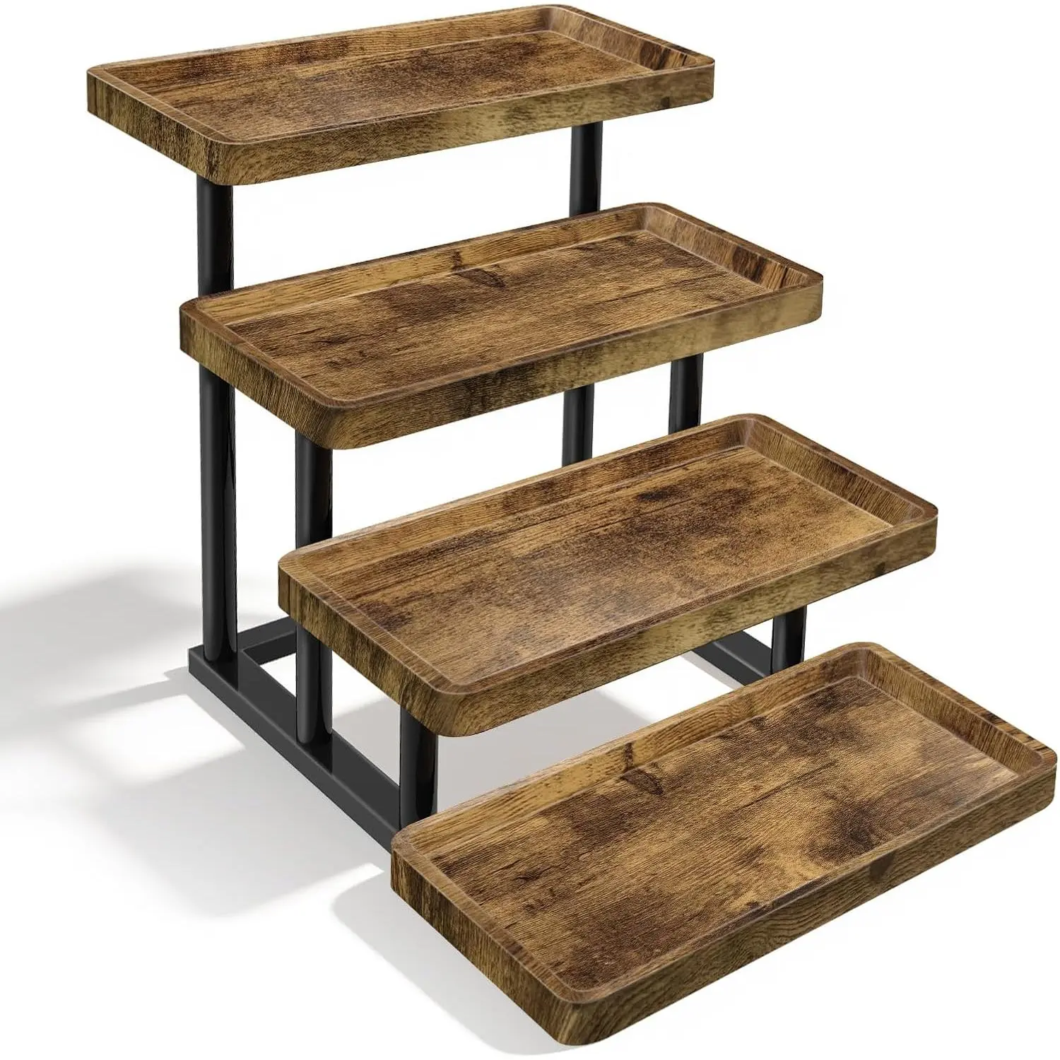 Rustic 2-Tier Serving Tray, Sturdy Farmhouse Wooden Display Stand & Countertop Organiser with Metal Frame for Desserts, Perfume, and Parties