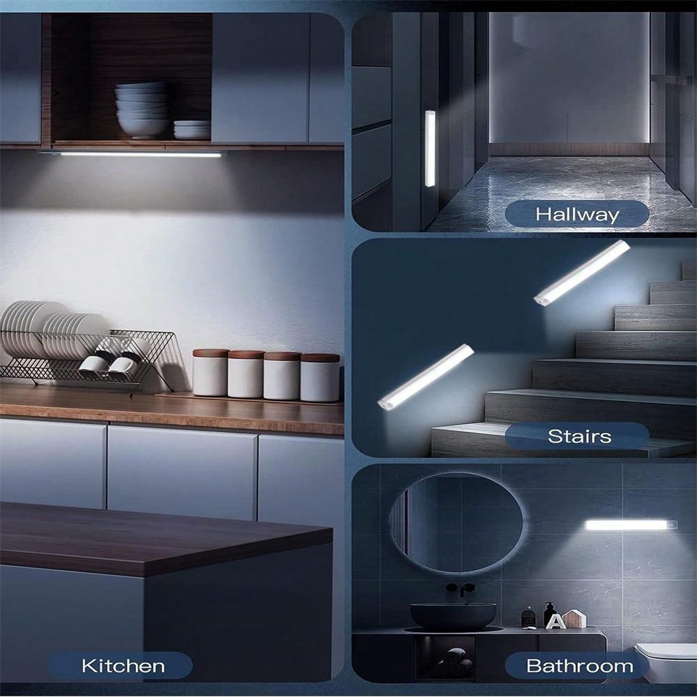 6-Piece Magnetic LED Motion Sensor Light Strip Set USB Rechargeable Adjustable for Kitchen Closet Staircase Indoor Lighting as Valentines Day Gift