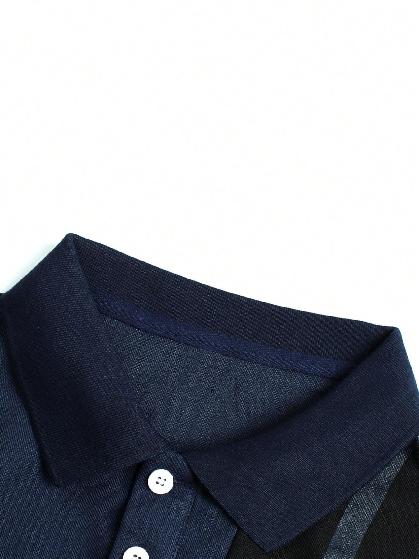 Men's Regular Fit Colorblock Stretch Short Sleeve Classic Polo Shirt, Casual Button Front Top for Summer, Fashion Men's Clothes for Daily Streetwear, Boys Clothing