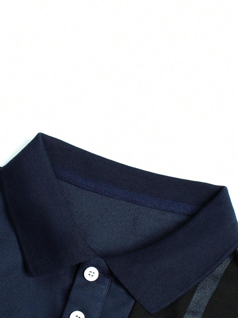 Men's Regular Fit Colorblock Short Sleeve Polo Shirt, Casual Button Front Top for Summer, Fashion Men's Clothes for Daily Streetwear, Boys Clothing