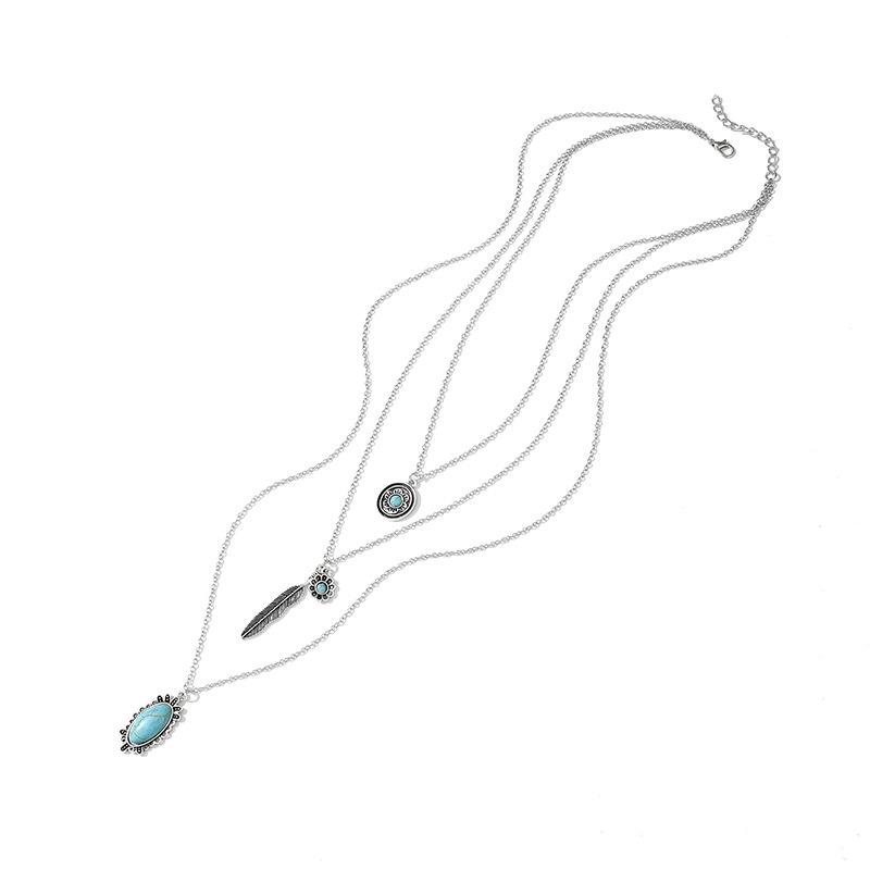 3 Pcs Boho Turquoise Layered Stackable Necklace Set, Silver Vintage Bohemian Jewelry for Women