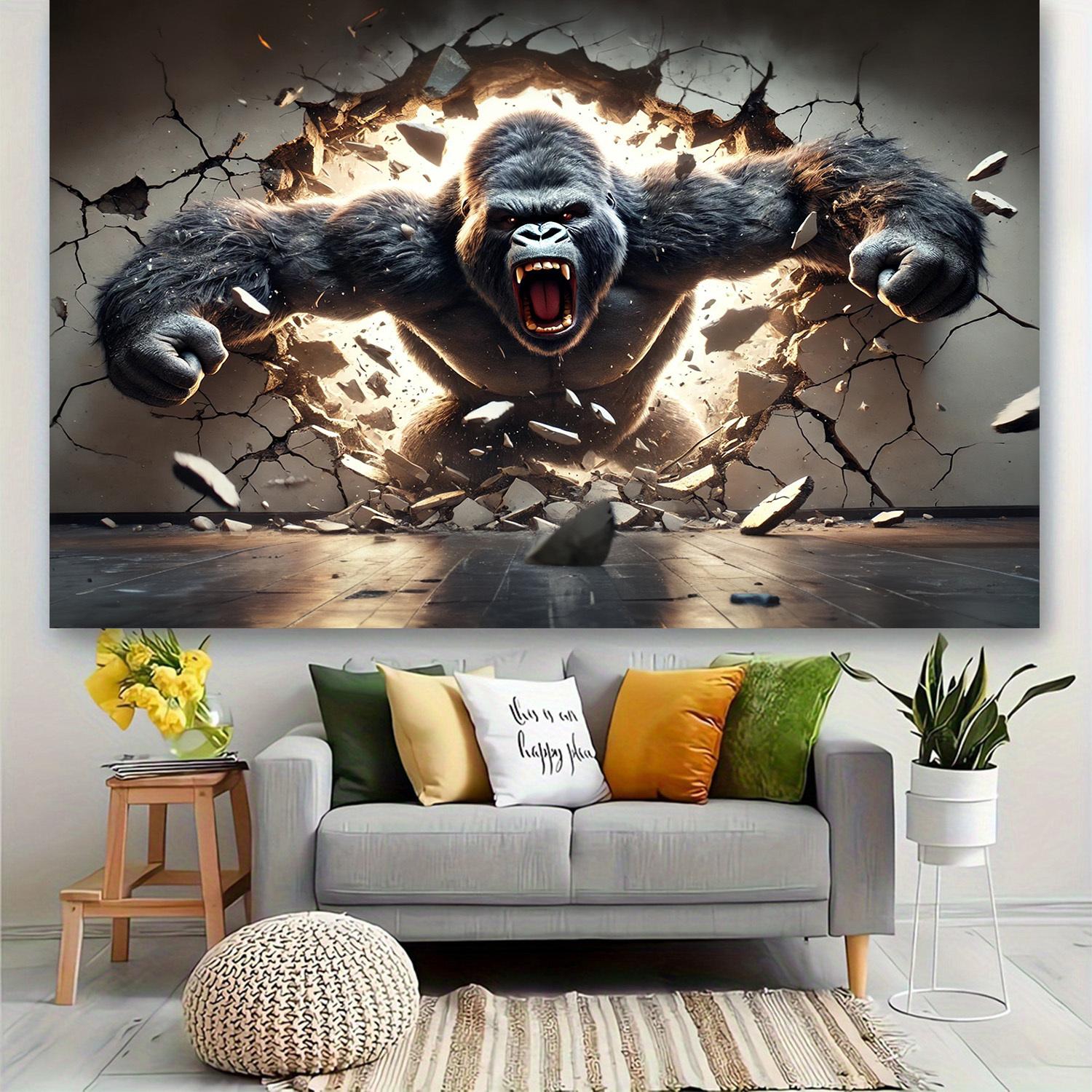 3D Dynamic Gorilla Wall Tapestry, Large Polyester Hanging Fabric, Animal Theme Peach Skin Velvet, Indoor Wall Art for Living Room Bedroom Office Home Party Decor,