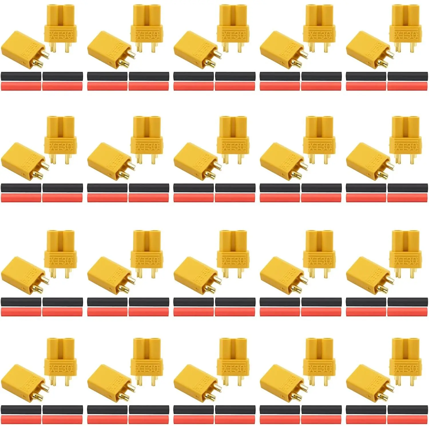 20 Pairs XT30 Male-Female Connectors with 80 PCS Heat Shrink Tubing for RC Batteries, RC Cars, Boats, Helicopters (Includes 20 Female Connectors), 16 X 15 X 5Mm, 20 A (30 A Instantaneous)