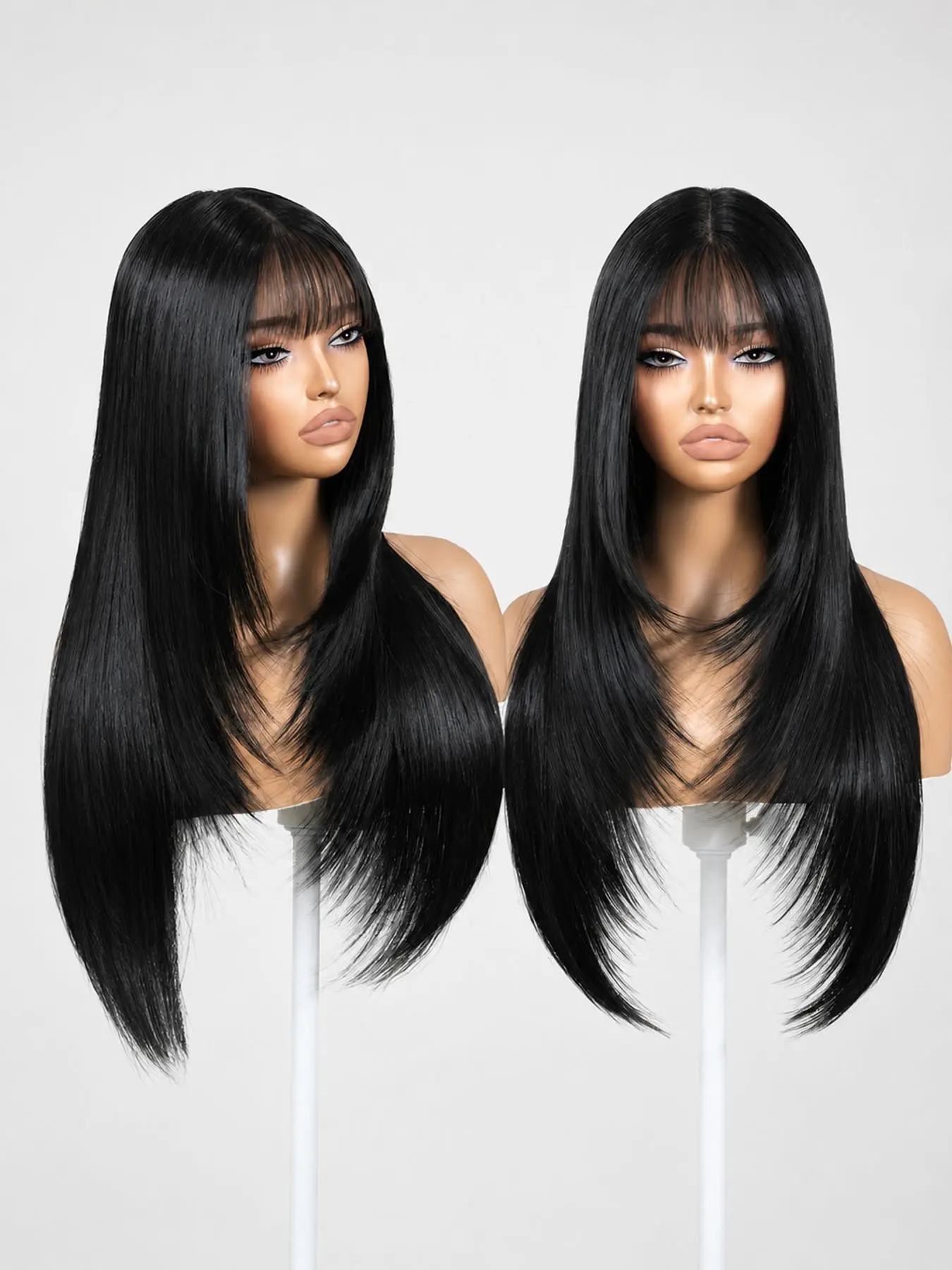 Black Wig with Bangs Long Black Wig for Women Synthetic Heat-Resistant Hair Layered Style Hair for Daily and Party Use