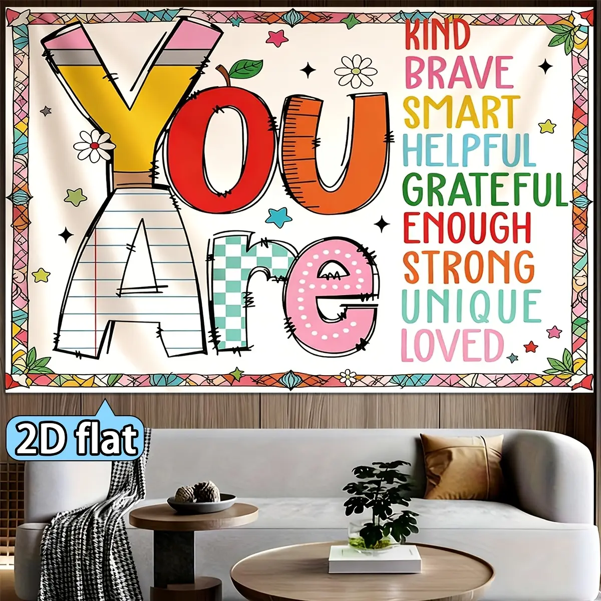 Inspirational Quote Backdrop Banner, Colorful Polyester Wall Tapestry with Motivational Words for Home Decor, Office Decoration, Party Background and Room Art