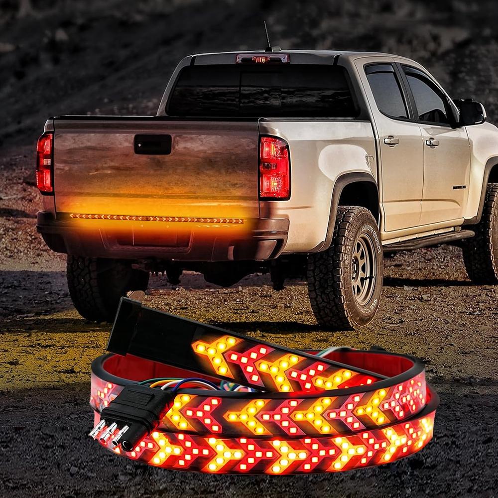 48 Inch Car LED Light Bar, Dynamic Fishbone Shaped Decorative Light, Car Tailgate LED Light Bar, Decorative Light for Truck Pickup Trailer SUV RV VAN Jeep, Led Tailgate Lights