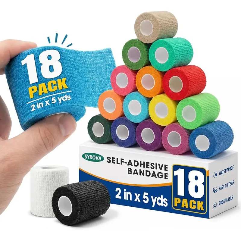 outdoor sports 18 Pack Athletic Wrap, 2 Inch Self Adhesive Bandage Wrap, Sports Wrap |   First Aid Wraps Self Adhesive, Sports Wraps Self-adhering, Colored Cohesive Tapes for Thumb & Finger, Lifting, Wrist Tape
