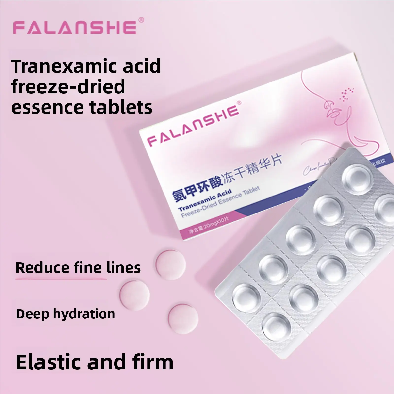 Tranexamic Acid Freeze-Dried Essential Serum Tablets, 10 Pcs, Vit C & Cactus Extract, Fades Post-Acne Marks, Skin Brightening & Dullness Improving, Pore Refining