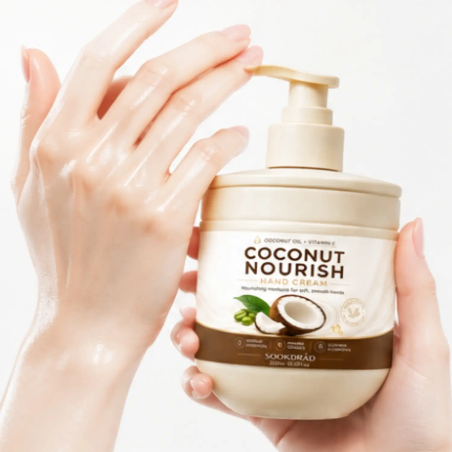 Coconut Hand Cream, with coconut oil, vitamin e, green coffee, intense hydration, repair dryness, soothe and comfort, for hands, all skin types, 10.58fl oz, 300ml
