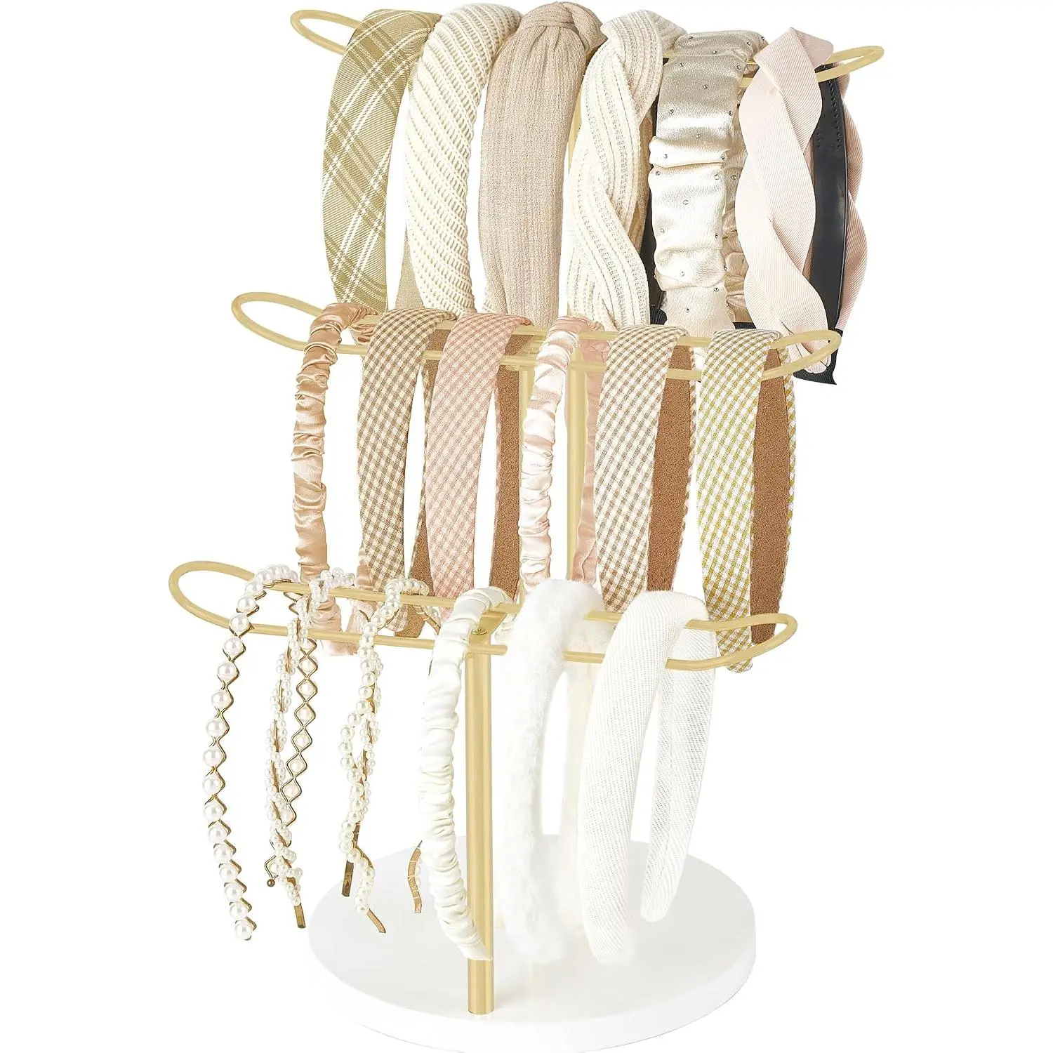 Headband Holder Organizer Metal 3-Tier Hair Hoop Display Stand Headband Organizer Storage Hair Ropes Accessories Bracelets Bangles Bedroom College Dorm Decor for Girls Women,