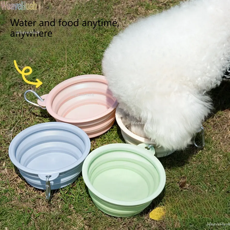 Foldable Silicone Travel Dog Bowl, Portable Food & Water Dish with Carabiner Clip for Camping, Outdoor Luggage Bag Accessory, Outdoor Feeding