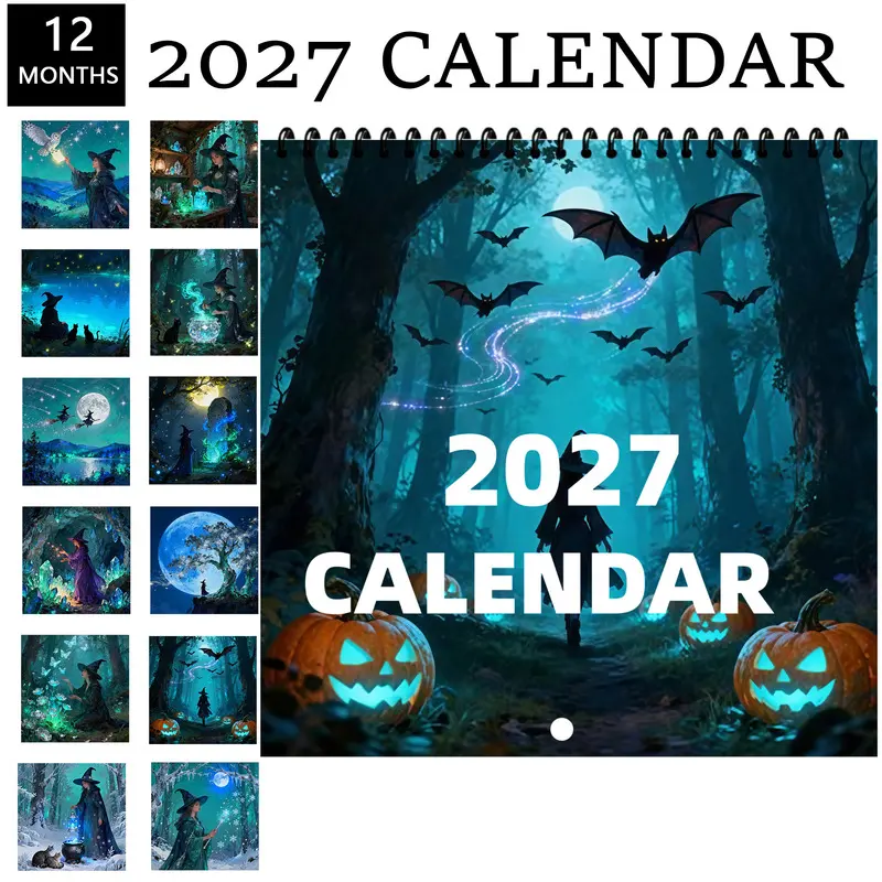 2027 Fantasy Witch Calendar - A book with magical monthly views for writing down plans, suitable for magical scenarios, featuring owl and moonlight themes, a date diary for scheduling appointments, (January 2027 to December 2027)