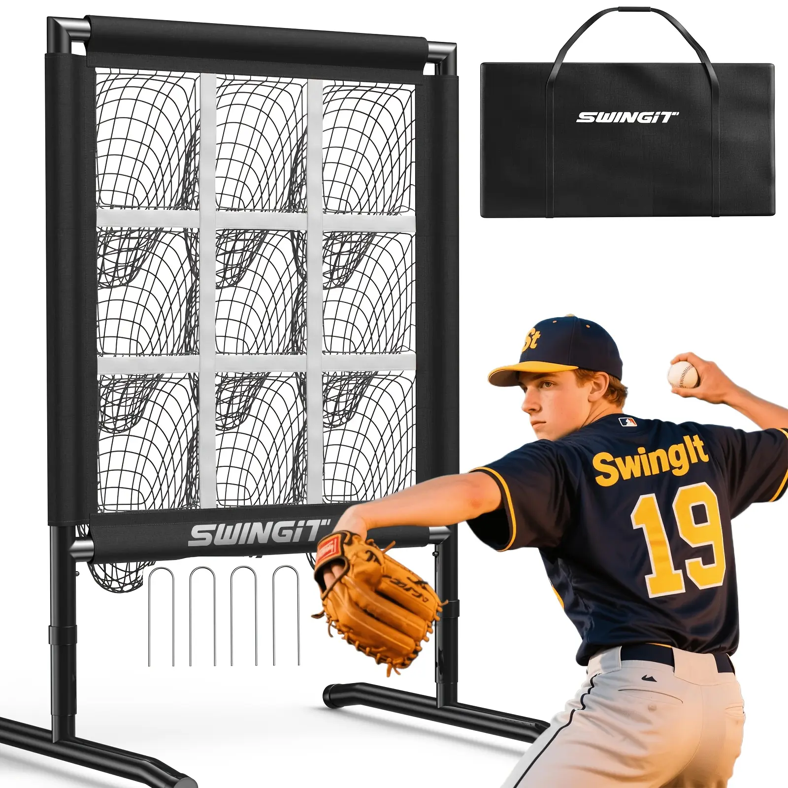 Portable Baseball Net Featuring 9 Pockets for Pitching Practice, Complete with Adjustable Targets And a Carry Bag, Suitable for Pitchers of Any Skill Level