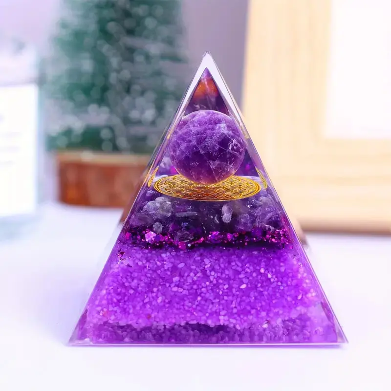 1pc Amethyst Ogun Pyramid, Crystal Gemstone Pyramid, home decoration, office decoration, collectibles, festivals, birthdays, ideal gifts.