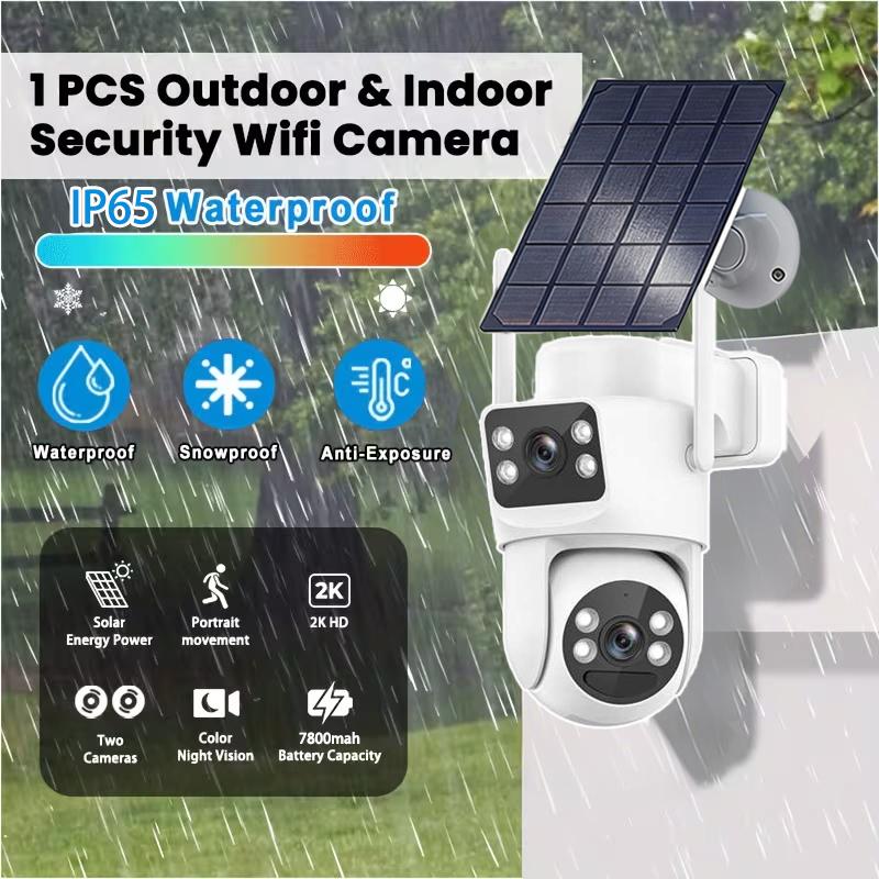 Home Outdoor Solar-Powered Dual-Lens Surveillance Camera, Mobile Phone Dual-Lens Dome Camera, No Plug-in, No Wiring Required