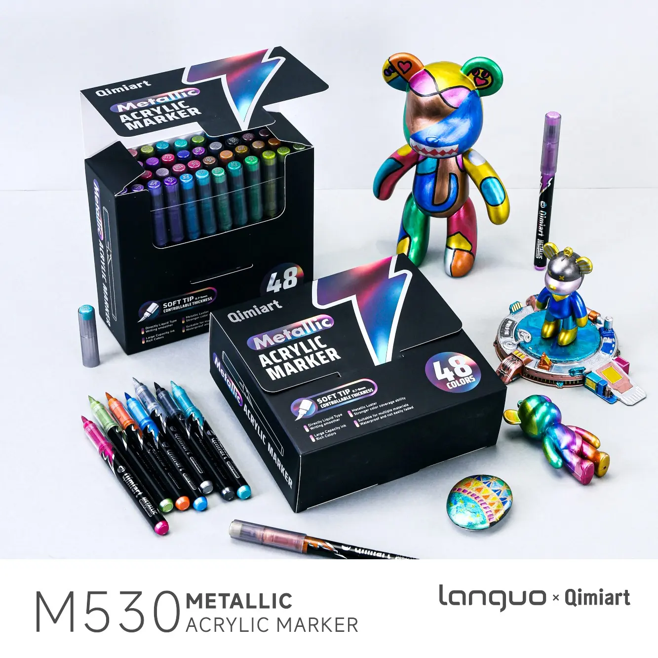 12/24/48 Color Metal Single/dual Head Acrylic Markers Set, Professional Art Supplies, Suitable for Wood, Glass, Metal, Ceramic, Plastic, Fabric