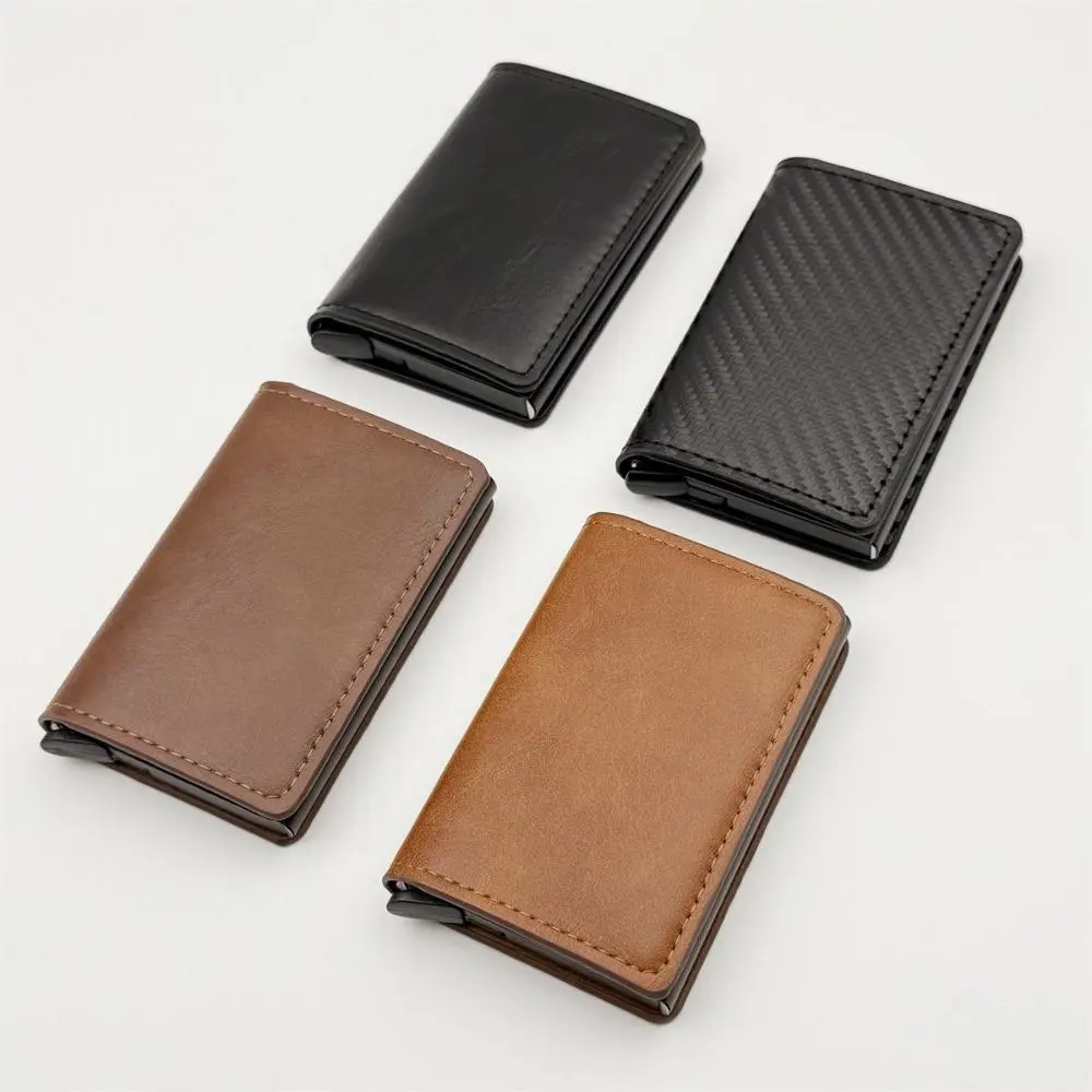 Men's Card Holder, Minimalist Carbon Fiber with Pop-Up Mechanism, RFID Theft Proof Slim Aluminum Case, Slim Card Storage, Men's Accessories, Funky, Business, Casual