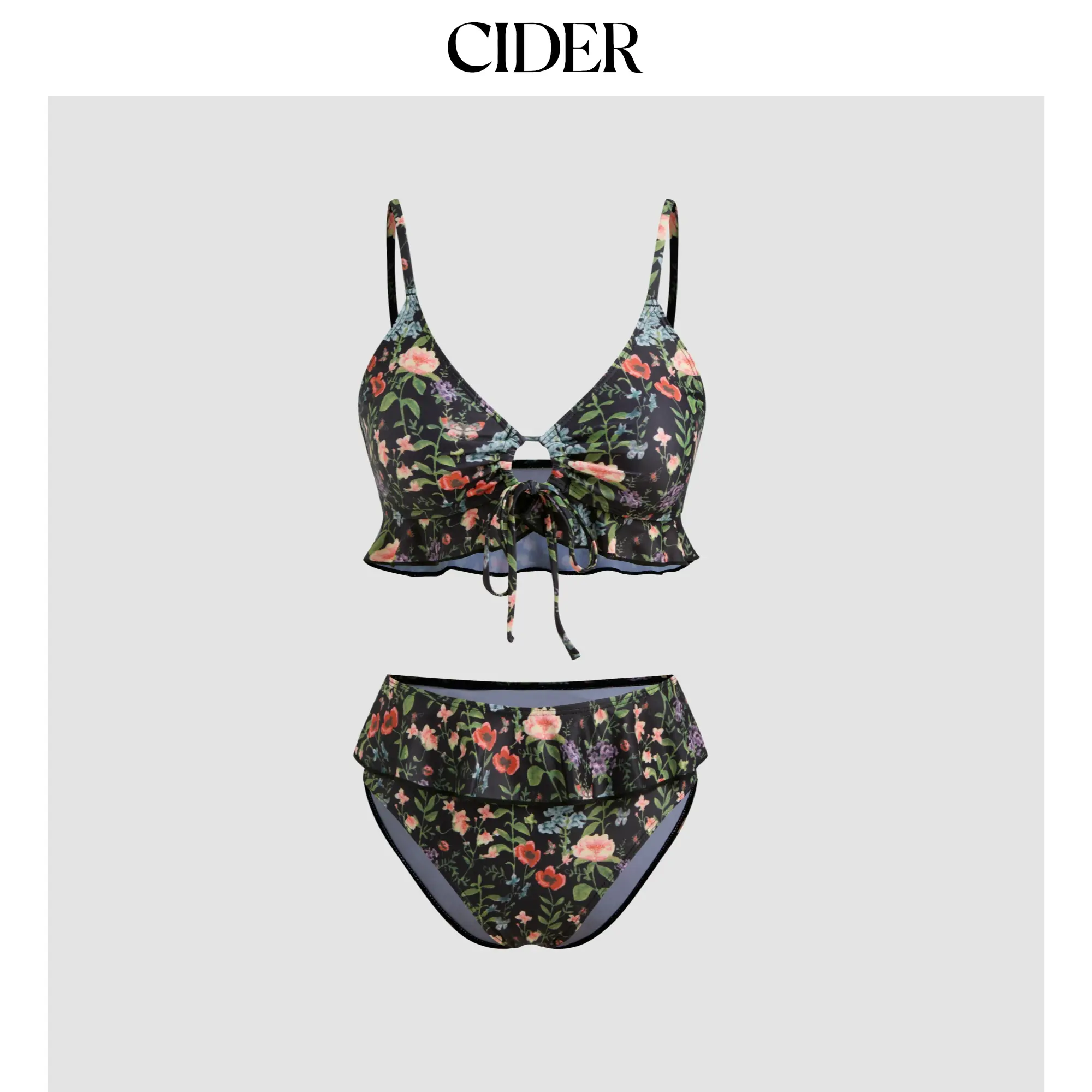 Cider V-neck Strawberry Graphic Bracelet Cheeky Bikini Swimsuit