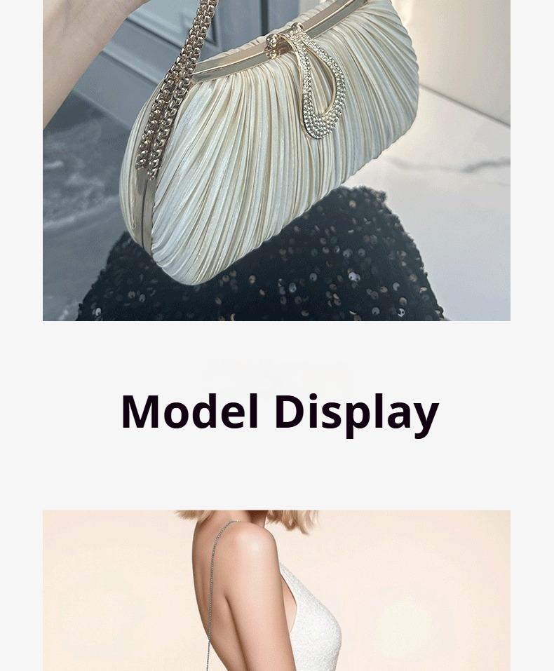 Pleated Solid Color Elegant Cheongsam Matching Evening Clutch Top Handle Bag for Wedding Banquet Party Prom Formal Events Fashion Versatile Luxury Bridal Purse with Timeless Style Sophisticated Design