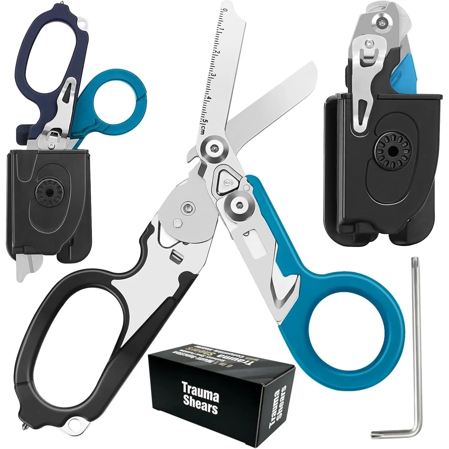 Multi-Tool Trauma Shears, 6-in-1 Foldable Stainless Steel Medical Scissors for Emergency Cuts with Holster for EMT, Nurses, and First Aid Kits, Multi-Tool Shear, Compact Fold, Multi-Tool Set