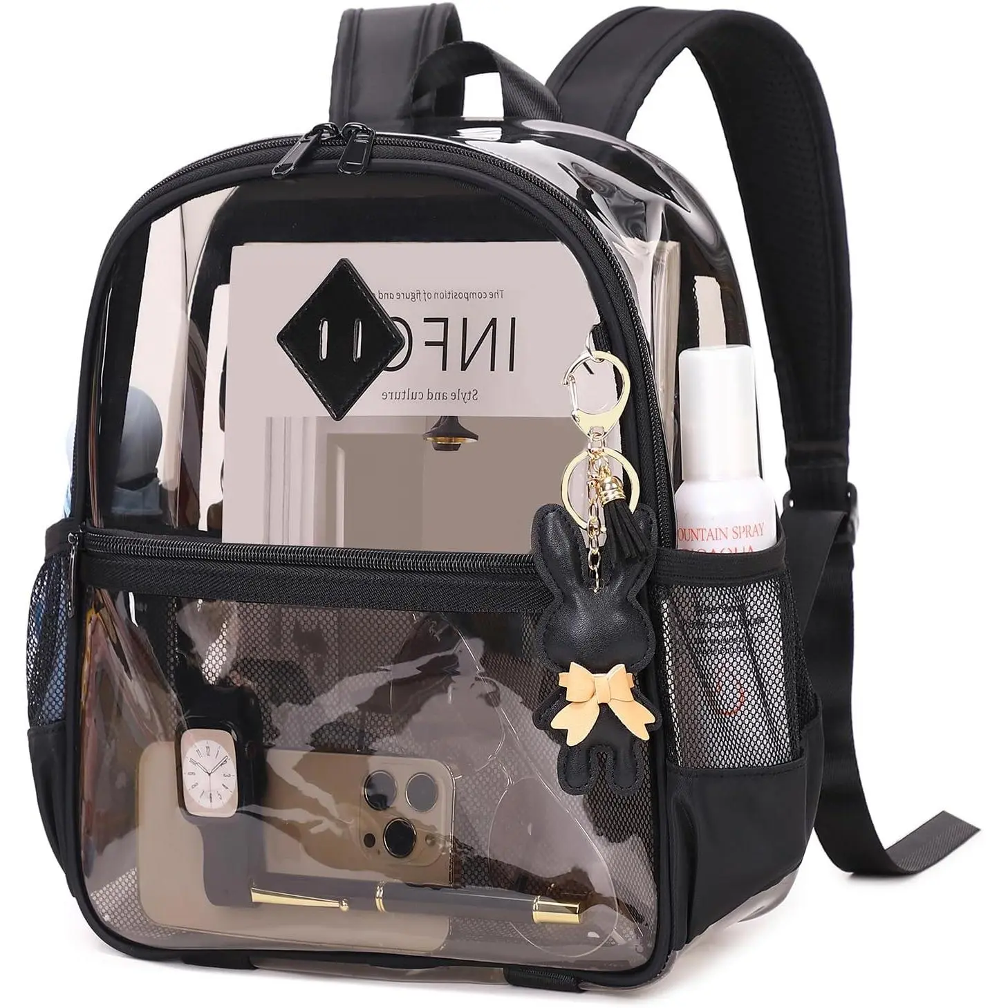 Clear Backpack for Stadium Events Approved 12×6×12, Thick TPU Mini Clear Bag with Front Pocket for Concert  Events Work Travel, Black