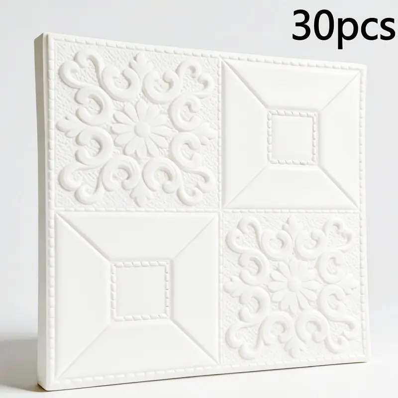 30pcs Self-Adhesive Wallpaper, Thick Foam Wall Stickers, Waterproof Ceiling & Roof Decor, Living Room Bedroom Restaurant Decoration