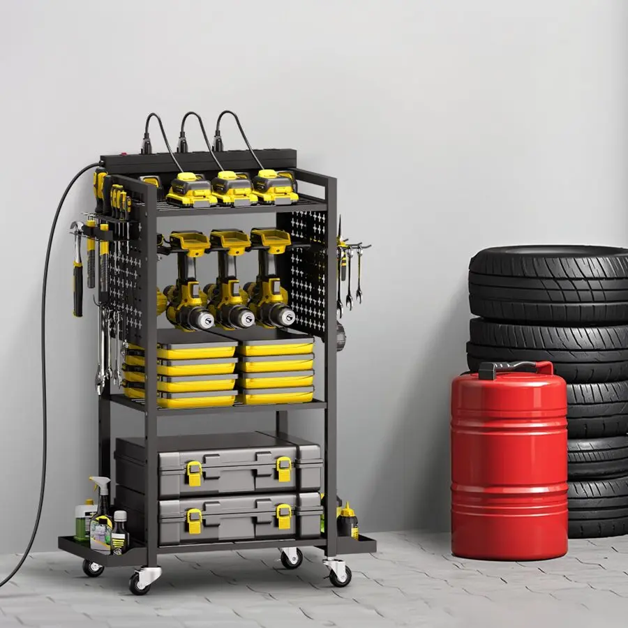 Heavy-Duty Garage Wall Storage System | Wall Mounted Tool Organizer Rack With Shelving | 10-Piece Mounting Kit | Includes 4x10" Double-Layered Hooks & 2x16.5" Floating Utility Shelves - View #11