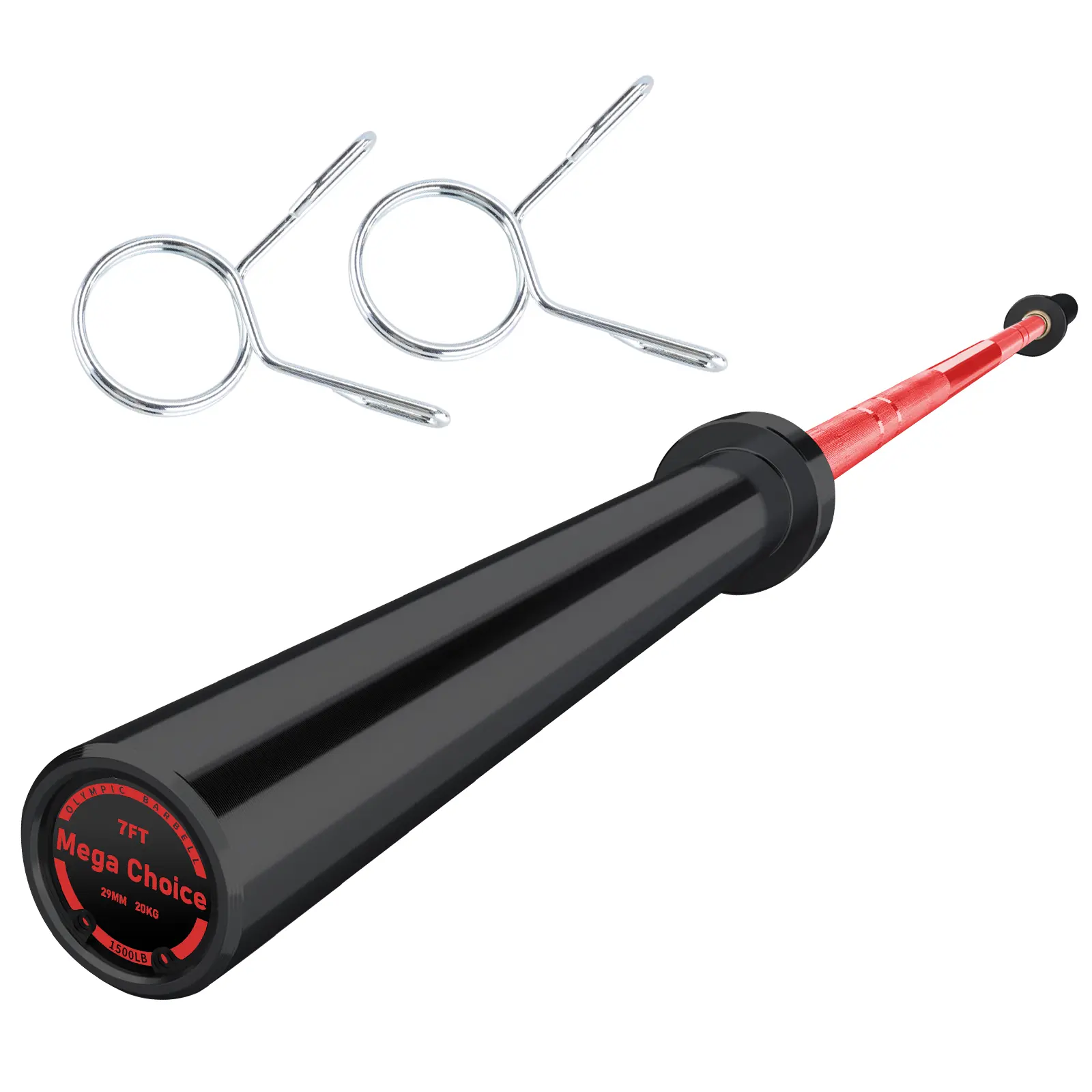 Alloy Steel Fixed-Length Weight Lifting Barbell - 7ft (2.2m), 1500lb Capacity, 50mm Sleeves, 2 Collars, Standard Grip, Available in Black/Red, Black, Silver