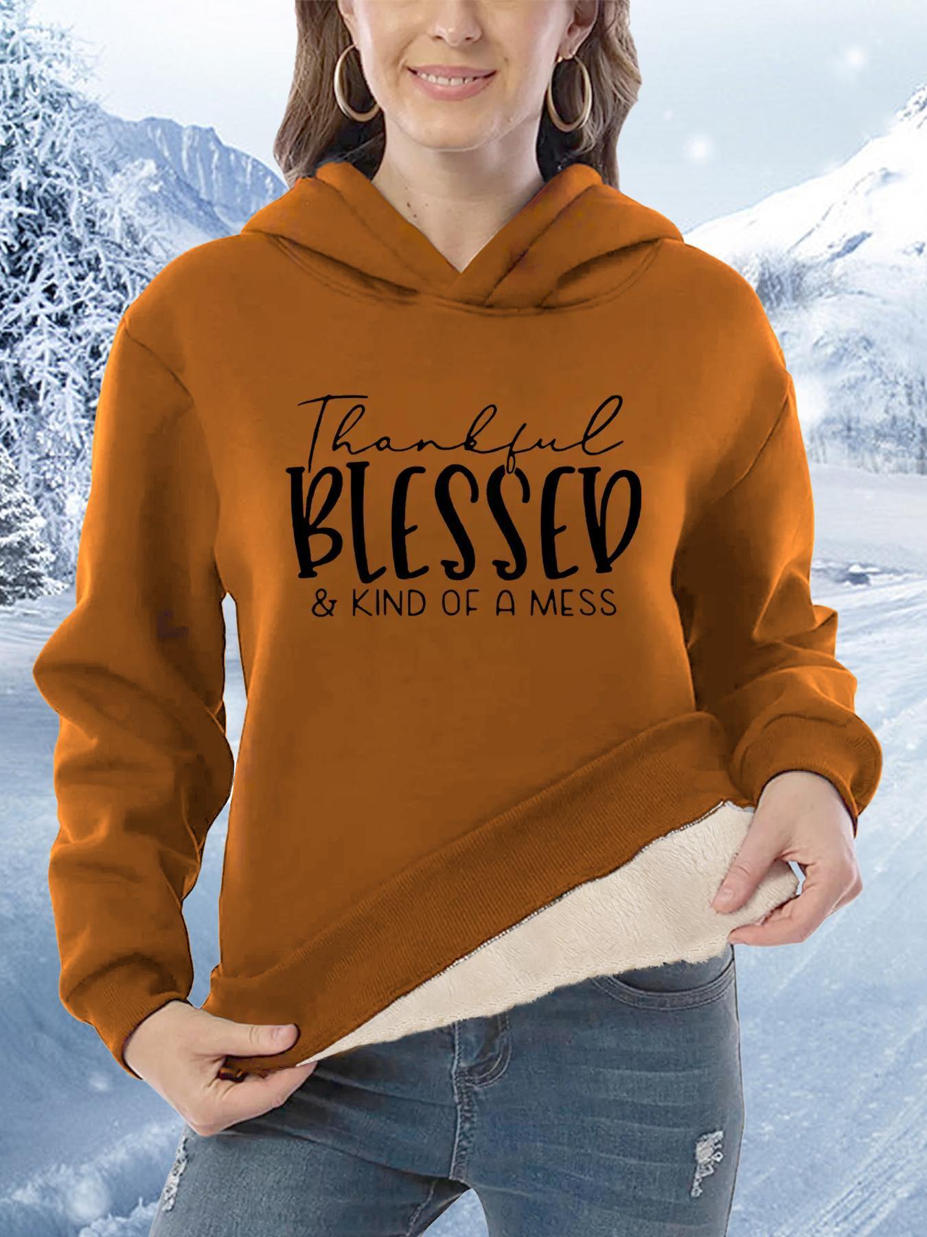 Women's Letter Print Drop Shoulder Long Sleeve Hoodie, Fashion Casual Hoodies Sweatshirts for Daily Holiday Outdoor Wear, Women Clothing for Winter